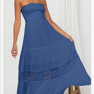 Blue strapless maxi dress